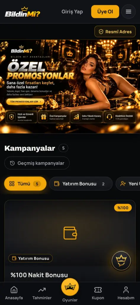 BildinMi Kampanyalar sayfasının mobil görünümü